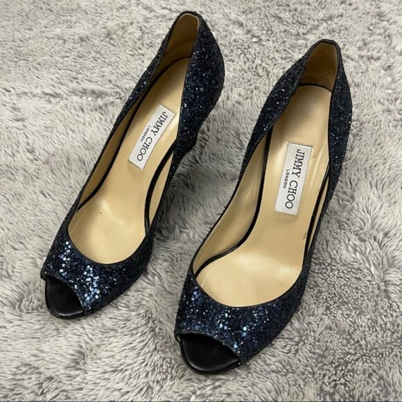 Jimmy Choo Black Glitter Heels - Picture 2 of 8